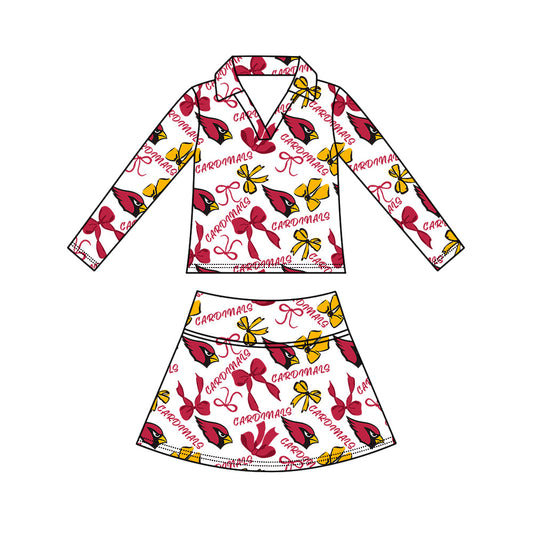 Preorder (moq 5)Baby Girls Bows Cardinals Top Skirt Short Team Clothes Set