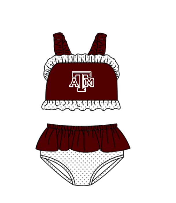 Preorder moq 5 Baby Girls Strap Red ATM Vest Top Bummies Short Team Swimsuits