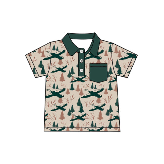 Preorder (moq 5)Baby Boys Green Short Sleeves Ducks Trees Button Pocket Polo Shirts Top Preorder
