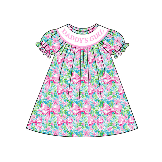 Preorder (moq 5)Baby Girls Daddy's Girl Bows Print Knee Length Dresses