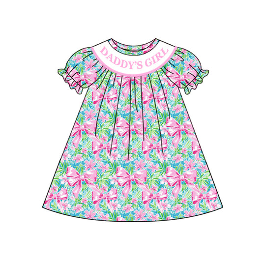 Preorder (moq 5)Baby Girls Daddy's Girl Bows Print Knee Length Dresses