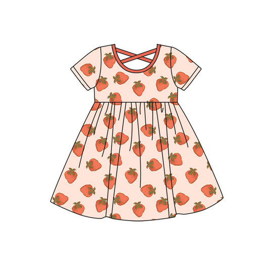 Preorder(moq 5) Baby Girls Happy Berry Strawberry Plaid Knee Length Dresses