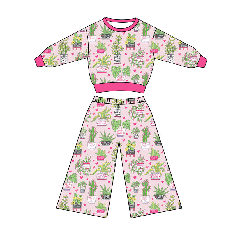 Preorder(moq 5) Baby Girls Howdy Cactus Hearts Top Flare Pants Western Clothes Sets