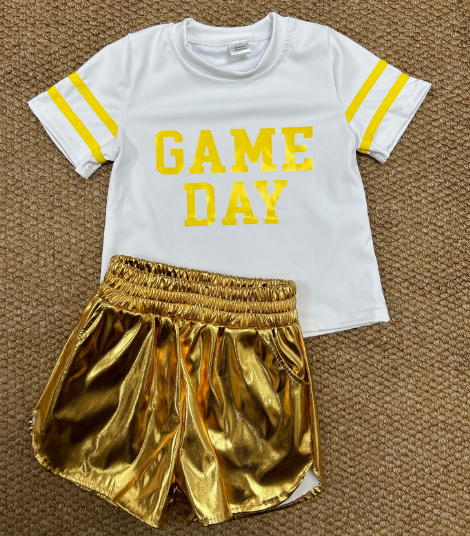 Baby Girls Vinyl Yellow Game Day Top Leather Shorts Team Active Set