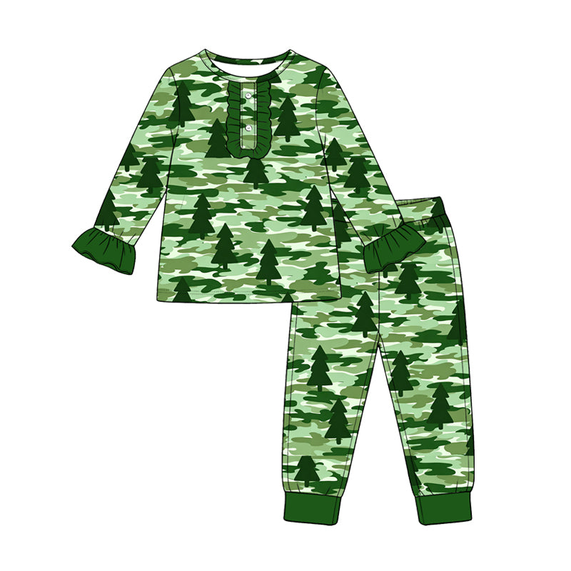 Preorder (moq5) Girls Christmas Santa Print Long Sleeve Pajama Set Kids Two-Piece Sleepwear