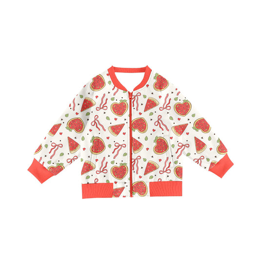 Preorder(moq 8)Baby Girls Long Sleeve Bows Watermelons Peaches Pockets Zip Jackets Top