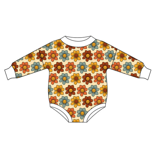 Preorder (moq 5)Baby Girls Long Sleeve Smile Flowers Fall Rompers