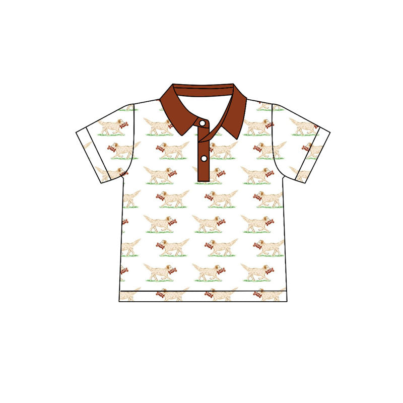 Preorder(moq 5) Baby Boys Short Sleeve Dogs Plaid Button Pullovers Top