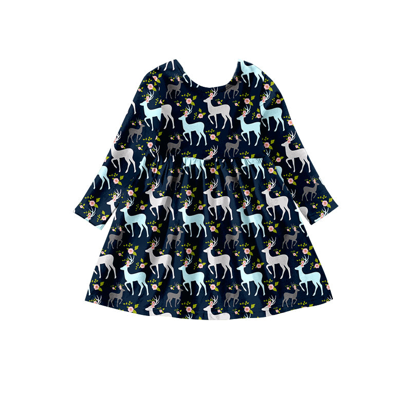 Preorder (moq 5)Baby Girls Flowers Deer Hunting Knee Length Dresses