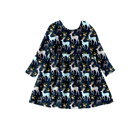 Preorder (moq 5)Baby Girls Flowers Deer Hunting Knee Length Dresses