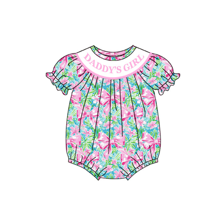 Preorder(moq 5)Baby Infant Girls Daddy's Girl Bows Print Short Sleeve Rompers