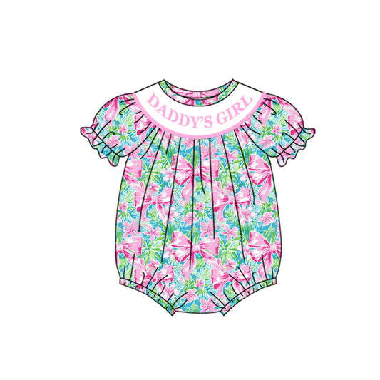 Preorder(moq 5)Baby Infant Girls Daddy's Girl Bows Print Short Sleeve Rompers