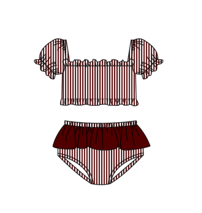 Preorder moq 5 Baby Girls Red Stripe Vest Top Bummies Short Team Swimsuits