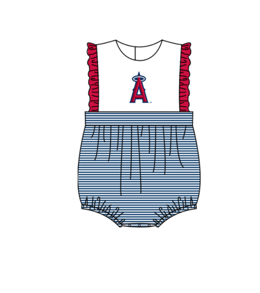 Preorder (moq 5)Baby Girls Sleeveless Atlanta Braves Stripe Team Ruffle Rompers