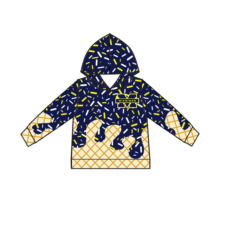 Preorder (moq 5)Baby Boys Navy Long Sleeves Michigan Drip Team Hoodies Top