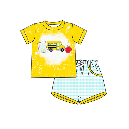 Preorder (moq 5)Baby Boys Bus Pencil Apples Top Checked Short Back to School Sets