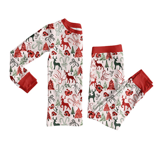 Preorder (moq 5)Baby Girls Bows Deer Top Pant Christmas Pajamas Sets