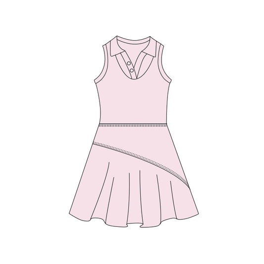 Preorder (moq 5)Baby Girls Light Pink Sleeveless Button Top Pleated Knee Length Dresses