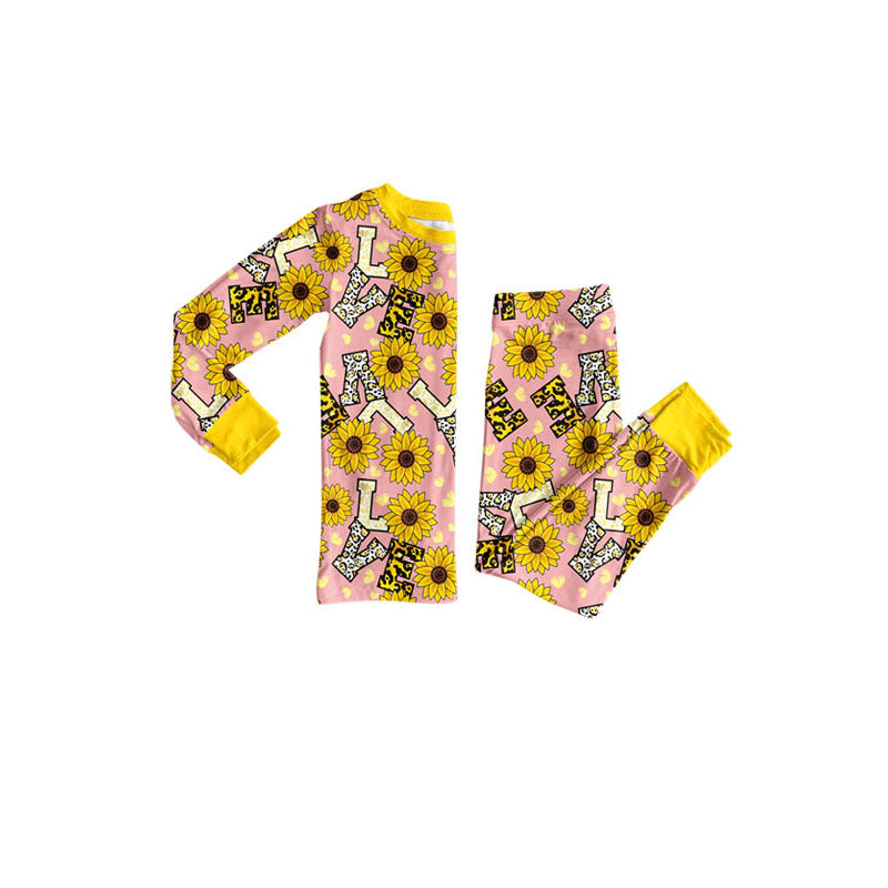 Preorder(moq 5) Baby Girls Love Sunflowers Top Pants Valentine Pajamas Sets