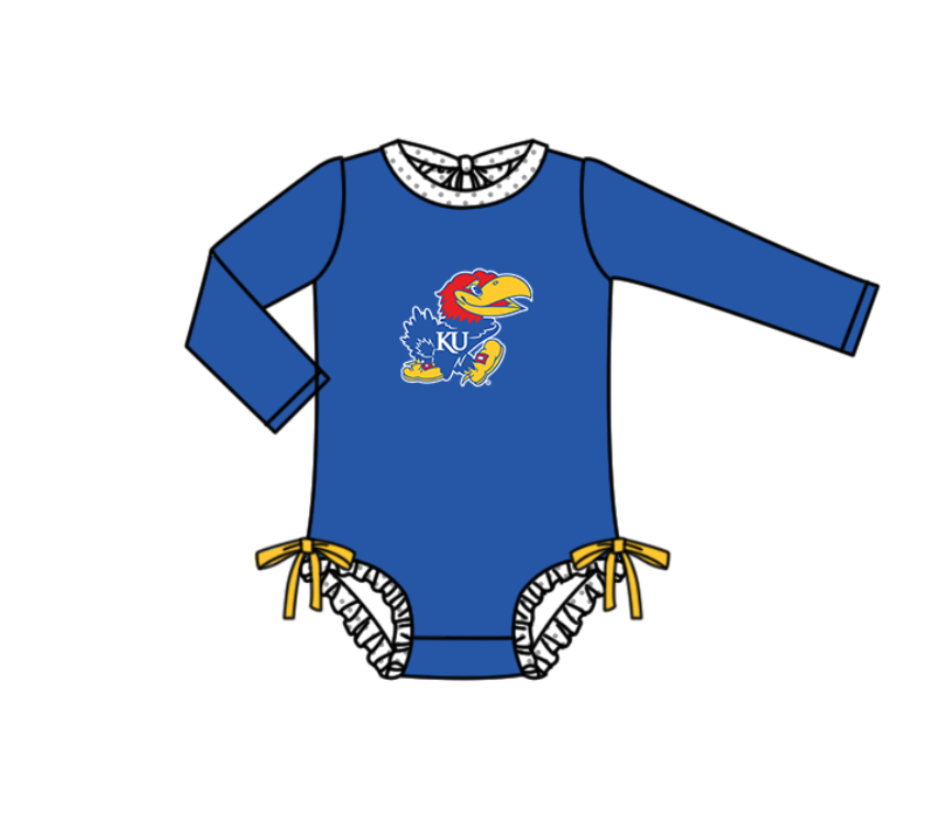 Preorder moq 5 Baby Girls Blue Long Sleeve KU Team Swimsuits