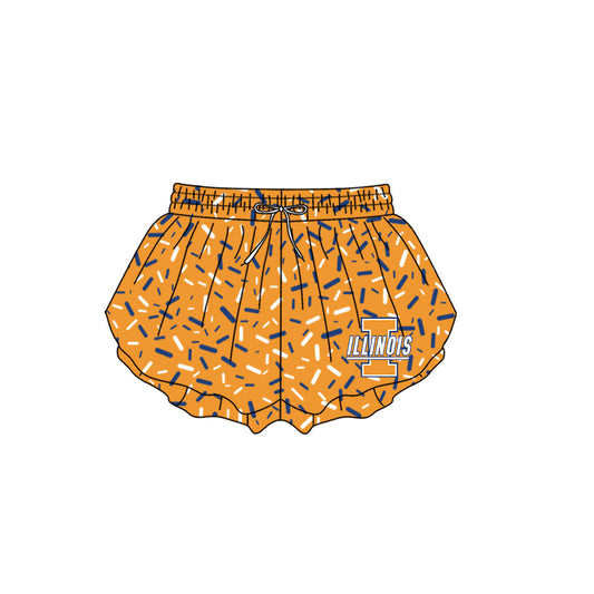 Preorder (moq 5)Baby Girls Orange Sprinkles Drip Illinois Butterfly Shorts Bottom