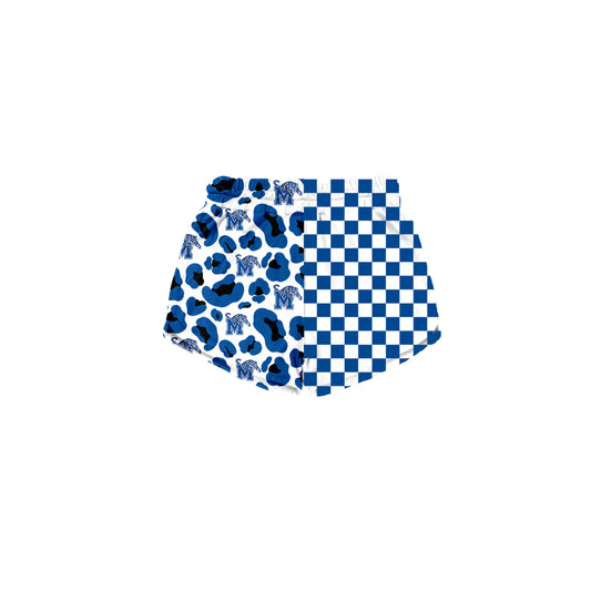 Preorder (moq 5)Baby Girls Blue Checked Leopard M Tigers Team Shorts Bottom