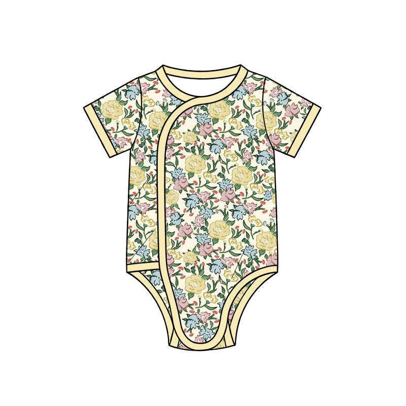 Preorder (moq 5) Baby Girl Clothes Multi Wildflower Mixed Print Short Sleeve Side Snap Baby Bodysuit