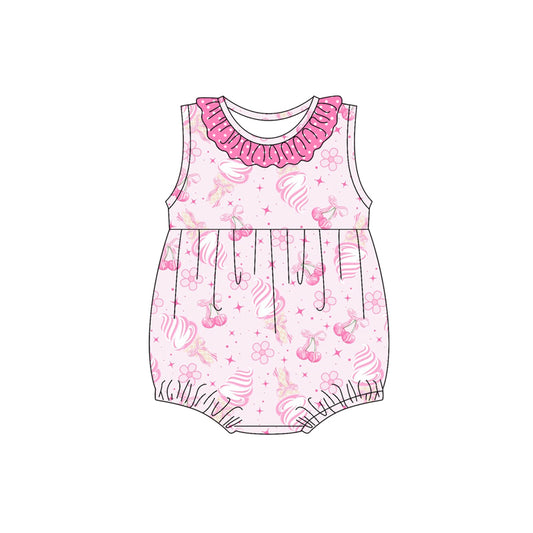 Preorder(moq 5)Baby Infant Girls Pink Sleeveless Flowers Bows Summer Rompers