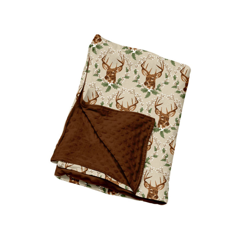Preorder (moq 5) Baby Boy Clothes Deer Holly Winter Mixed Print Double Sided Minky Baby Blanket