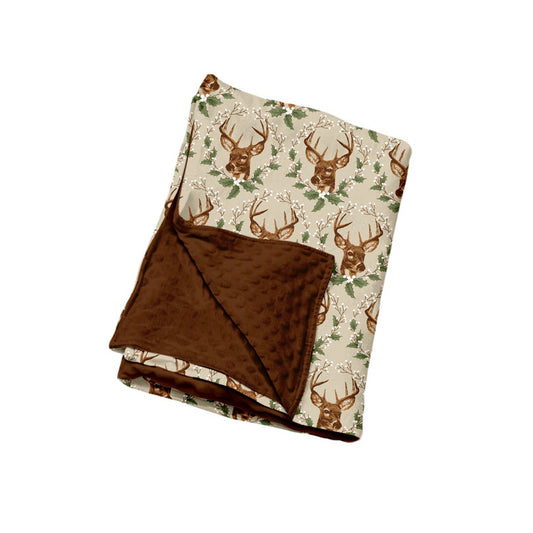 Preorder (moq 5) Baby Boy Clothes Deer Holly Winter Mixed Print Double Sided Minky Baby Blanket
