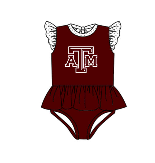 Preorder moq 5 Baby Girls Red Flutter Sleeve ATM Team Swimsuits