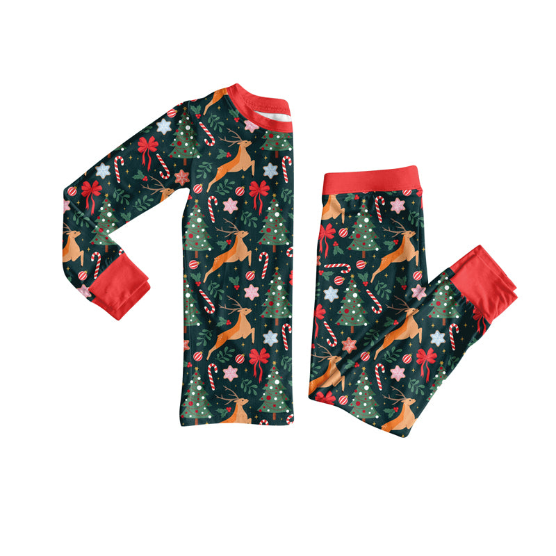 Preorder (moq 5)Baby Girls Long Sleeves Trees Deer Top Pant Pajamas Set