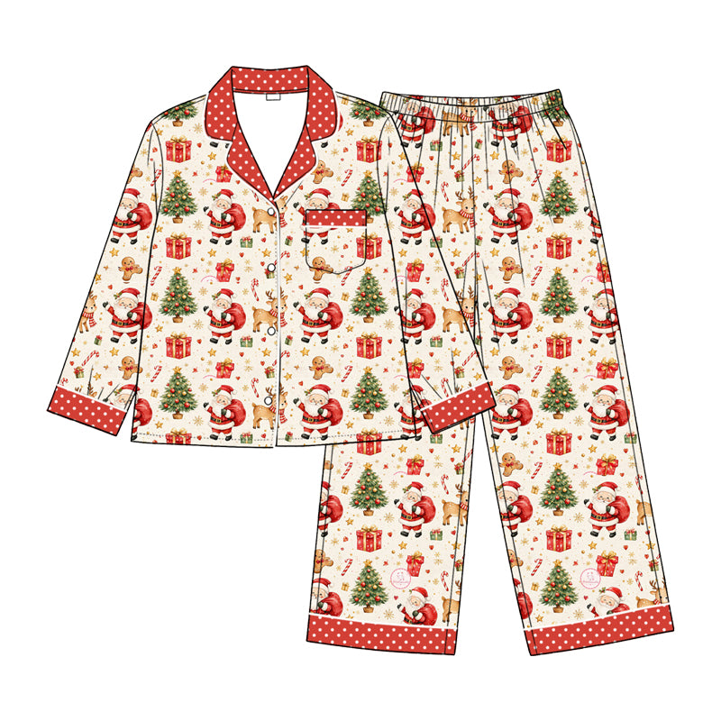 Preorder(moq 5) Girls Christmas Pajamas Set Long Sleeve Button Down Xmas Kids clothing set