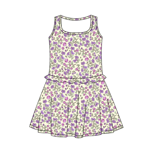 Preorder (moq 5)Baby Girls Sleeveless Colorful Flowers Knee Length Dresses