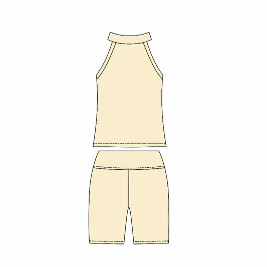 Preorder moq 10 Baby Girls Creamy White Sleeveless Activity Wear Vest Top Biking Shorts Yoga Set