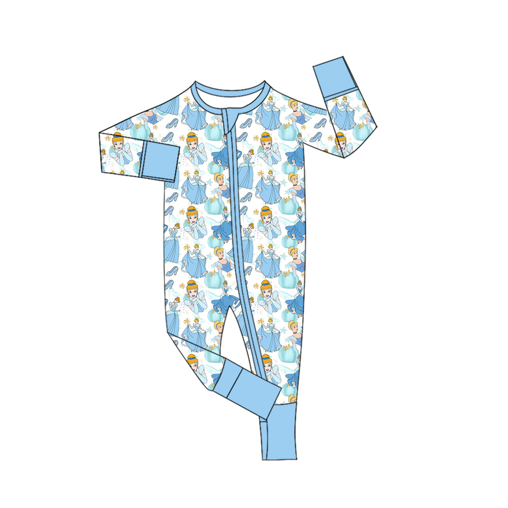 Preorder (moq 5)Baby Girls Cartoon Princess Zipper Footie Rompers