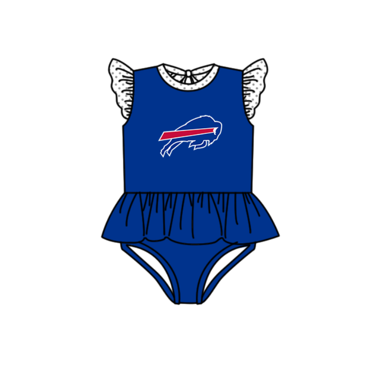 Preorder moq 5 Baby Girls Blue Flutter Sleeve Team Swimsuits