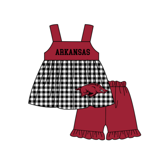 Preorder moq 5 Baby Girls Arkansas Tunic Ruffle Short Team Clothes Set