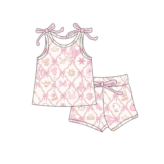 Preorder moq 5 Baby Girls Bows Sleeveless Cartoon Mouse Bows Top Short Set
