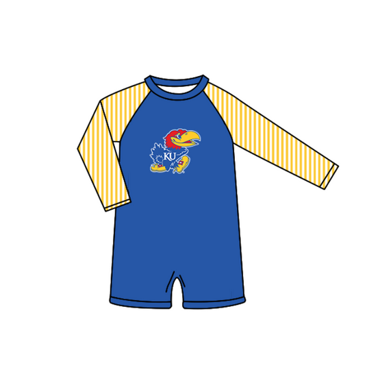 Preorder moq 5 Baby Boys Stripe Long Sleeve KU Team Swimsuits