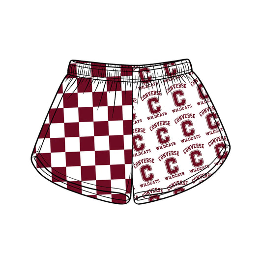 Preorder (moq 5)Baby Girls Red Checked Wildcats C Team Shorts Bottom