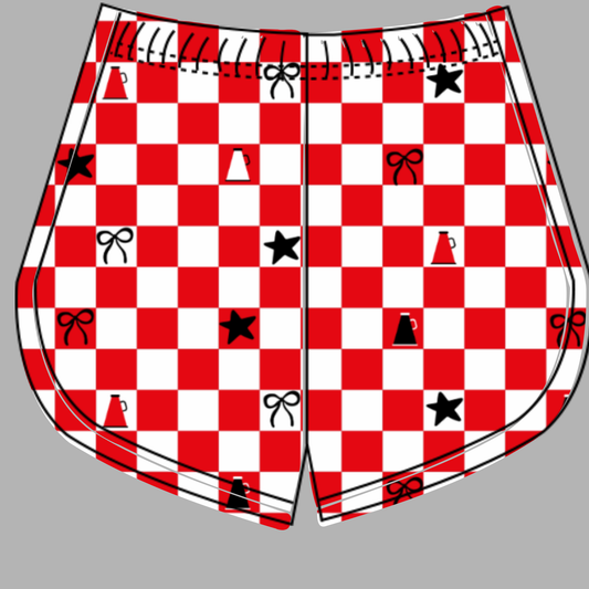 Preorder (moq 5)Baby Girls White Orange Checked Cheer Team Shorts Bottoms