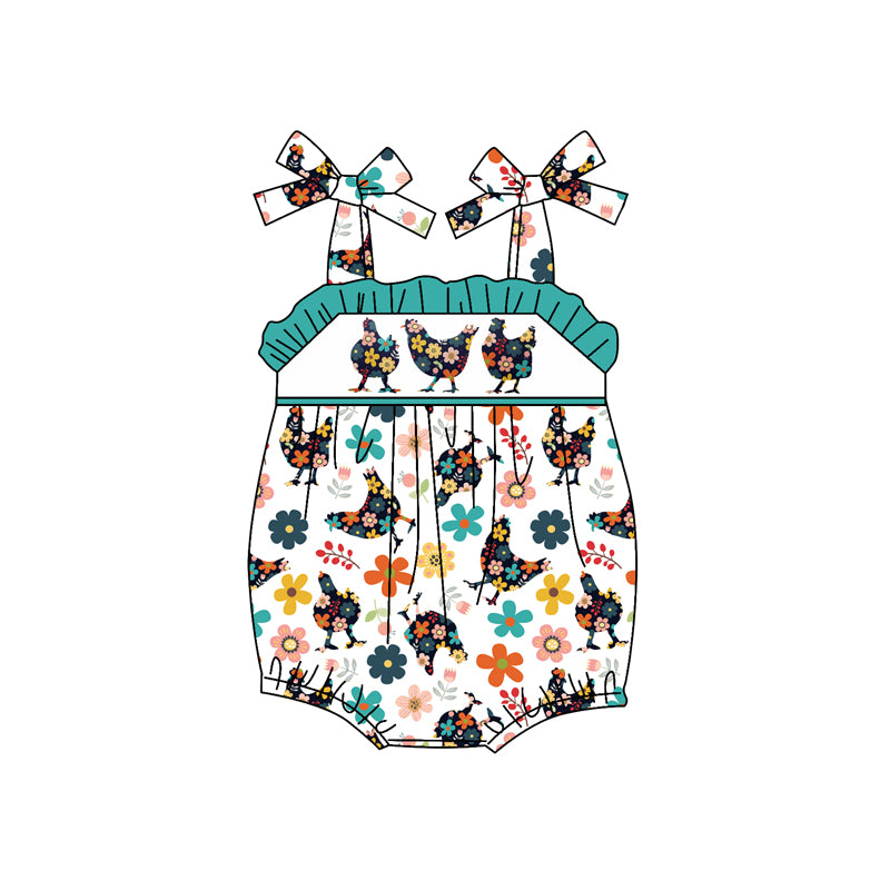 Preorder(moq 5)Baby Infant Girls Chicken Flowers Straps Summer Rompers