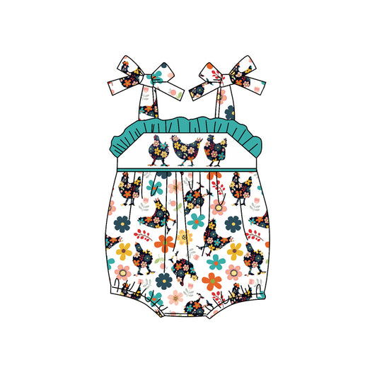 Preorder(moq 5)Baby Infant Girls Chicken Flowers Straps Summer Rompers