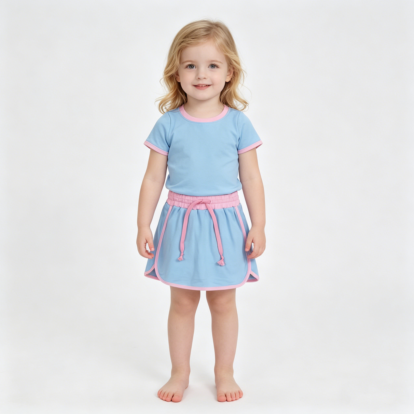 Baby Girls Blue Short Sleeve Top Skirt Shorts Cotton Clothes Sets