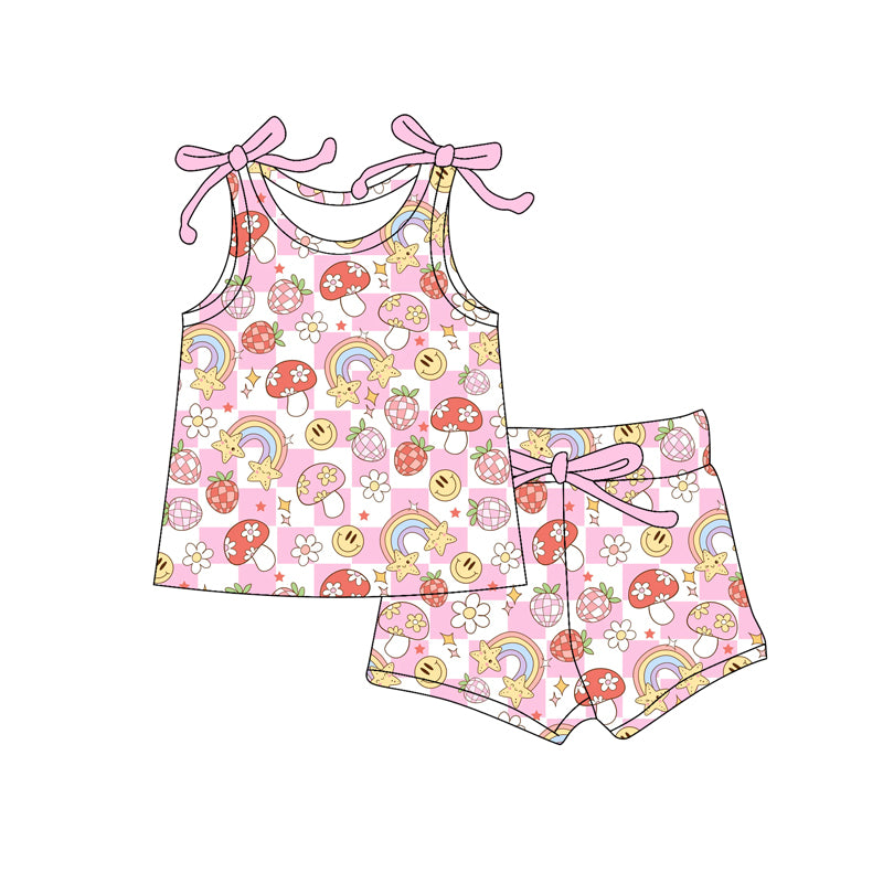 Preorder moq 5 Baby Girls Bows Sleeveless Smiles Flowers Top Short Set