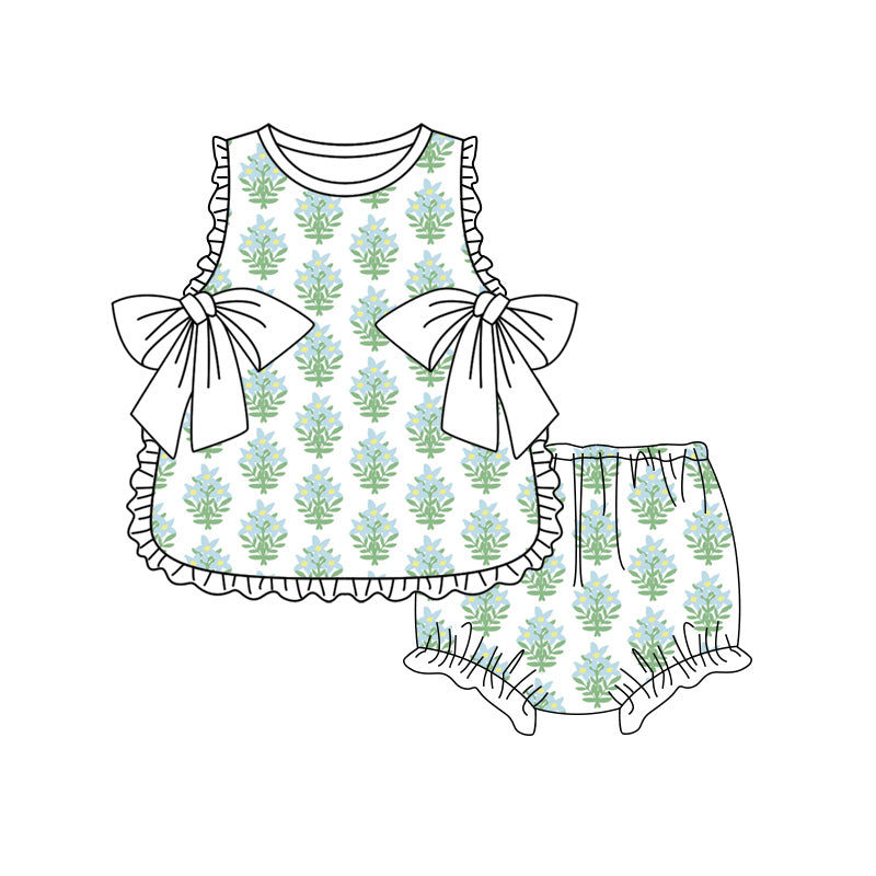 Preorder moq 5 Baby Girls Colorful Flowers Tunic Bummies Short Clothes Set
