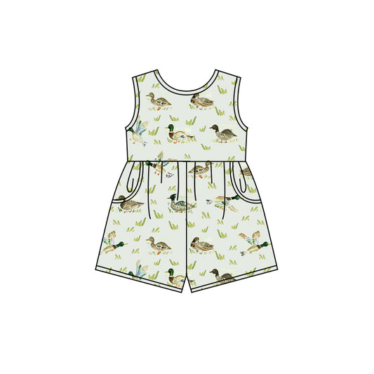 Preorder (moq 5)Baby Girls Green Mallard Ducks Shorts Summer Jumpsuits