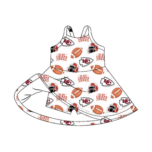 Preorder (moq 5)Baby Girls Strap Footballs KC Team Shorts Knee Length Dresses