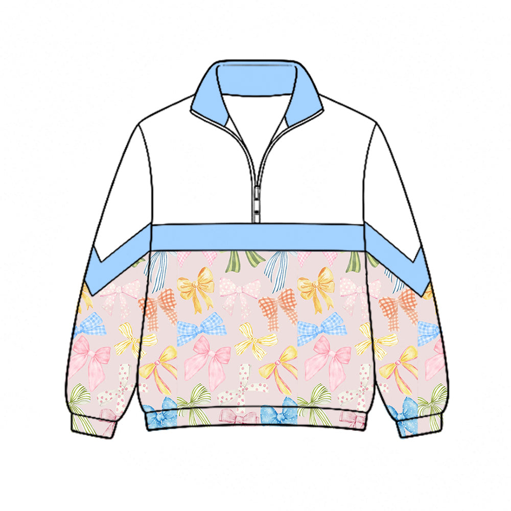 Preorder (moq 5)Baby Girls Colorful Bows Fall Zip Pullovers Top